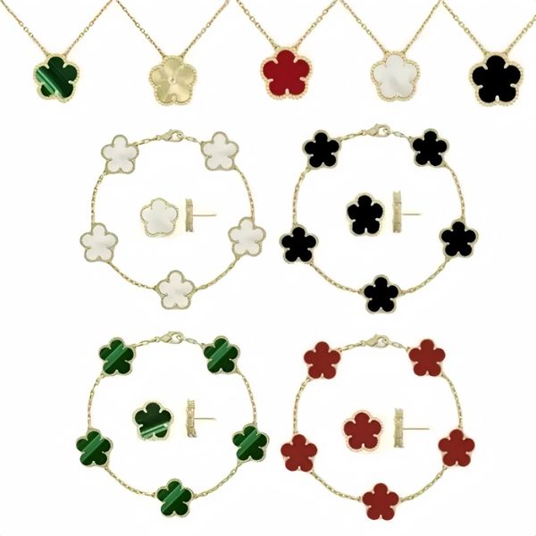 Luxury 4 Four Clover Necklace Luxury Designer Jewelry Set Pendant Necklaces Bracelet Stud Earring Women Christm Valentine's Day Birthday Gift Gold Flower Necklace - Jewelry - kalmora