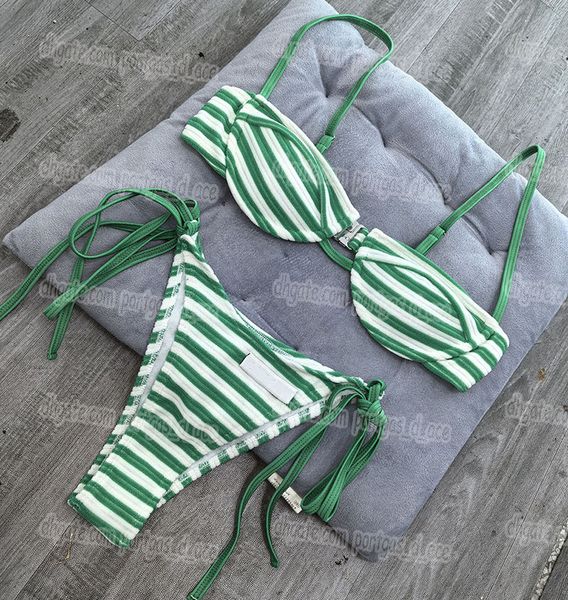 Designer Striped Triangle Bikinis Swimwear Brand Women Sexy Halter Cup Up Beach Swimsuit Luxury Summer Pool Party Tankinis Bathing Suit - Apparel - kalmora
