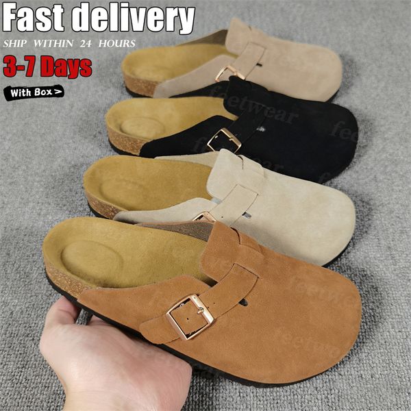 Designer Slides Slippers for Men Boston clog sandals Arizona Soft footbed Suede Sandals Summer Beach Flats Slipper chestnut Big Buckle Shearling Womens Mens Shoes - Bags, Shoes & Accs - kalmora