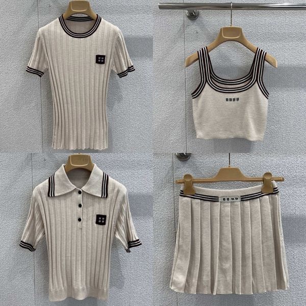 Luxury Letters Knits Polos Tops For Women Designer Pleated Mini Skirt Summer Knitted Tennis Sporty Jumpers Sexy Y2k Crop Slim Fit Tank Vest - Apparel - kalmora